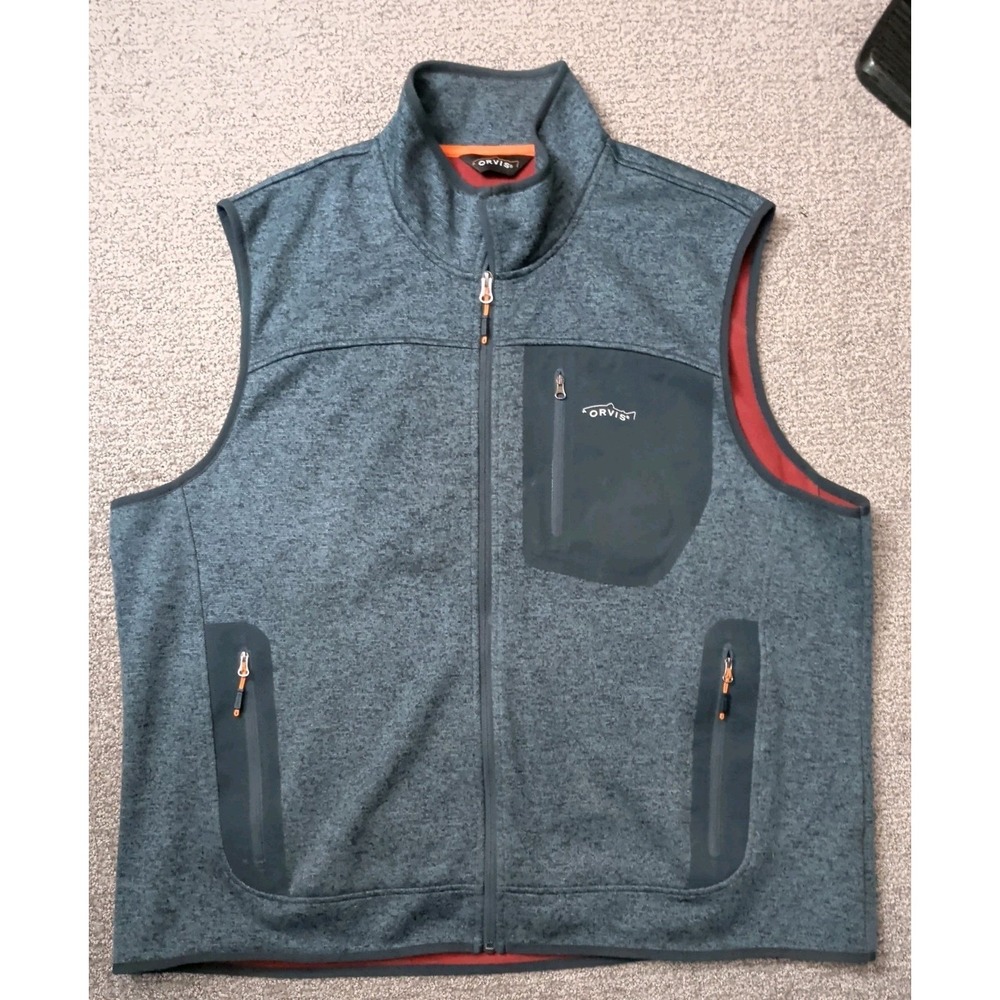 Orvis Fleece Vest Mens XL Blue Full Zip Sleeveless Outdoor Hiking Warm